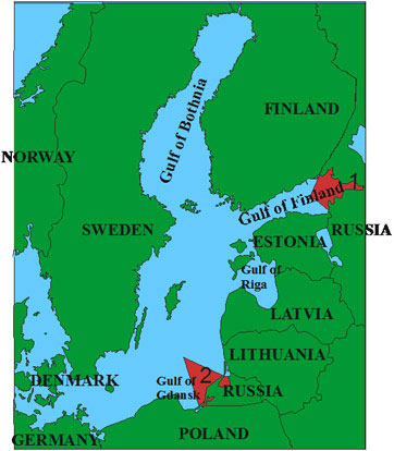 the Russian sector of the Baltic Sea (in Red)