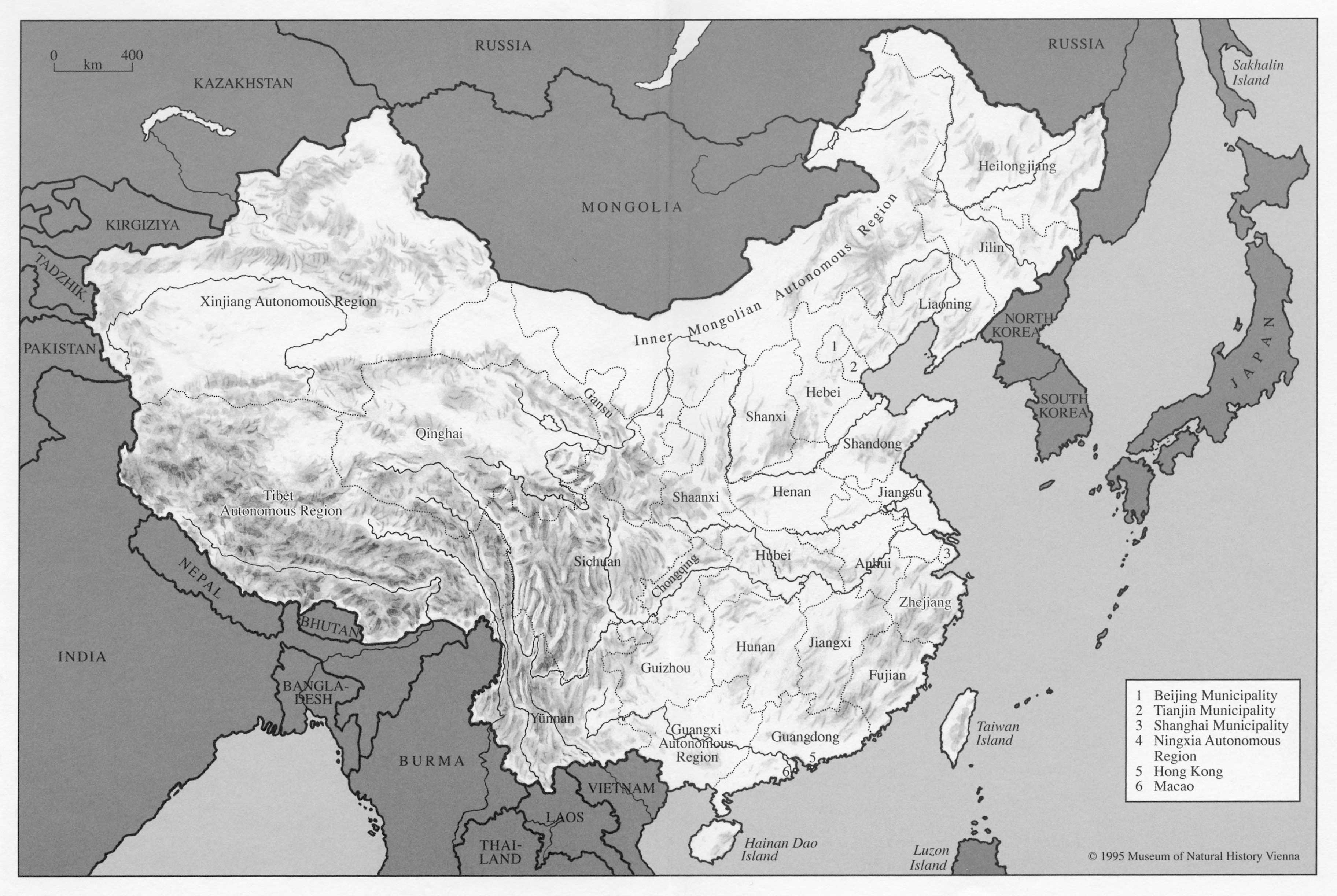 Карта китая черно белая